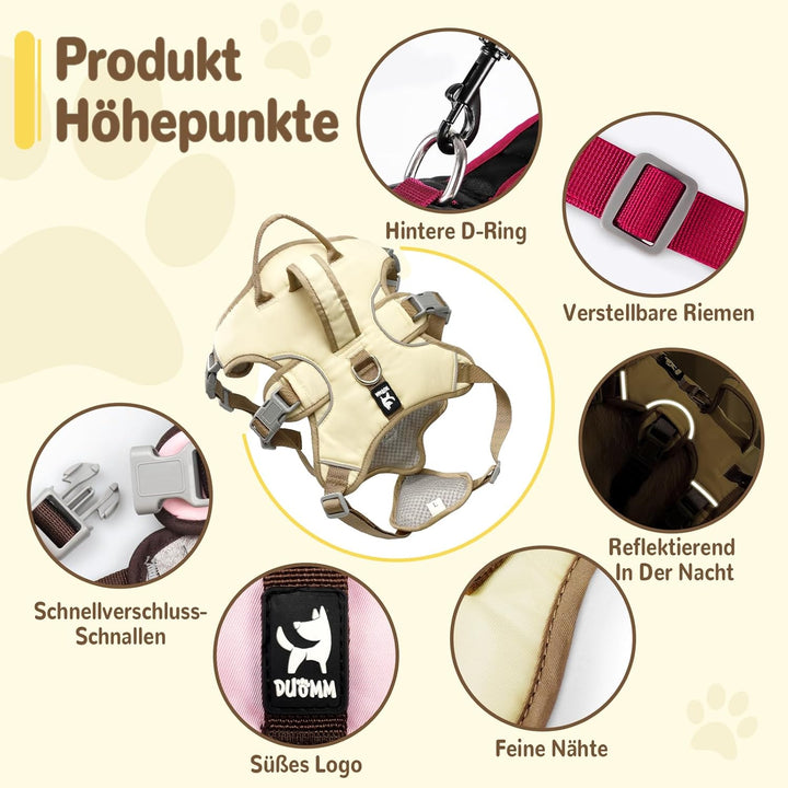 Mehrzweck-Hundegeschirr mit Leine Set, Ausbruchsicheres Anti Zug Hundegeschirr, Anti Zug Geschirr Hu