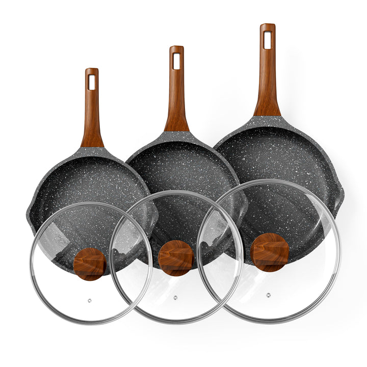 RIOVARM Induktion Pfannenset mit Deckeln Antihaft Bratpfannen Set 20 cm 24 cm 28 cm Granit Omelett P