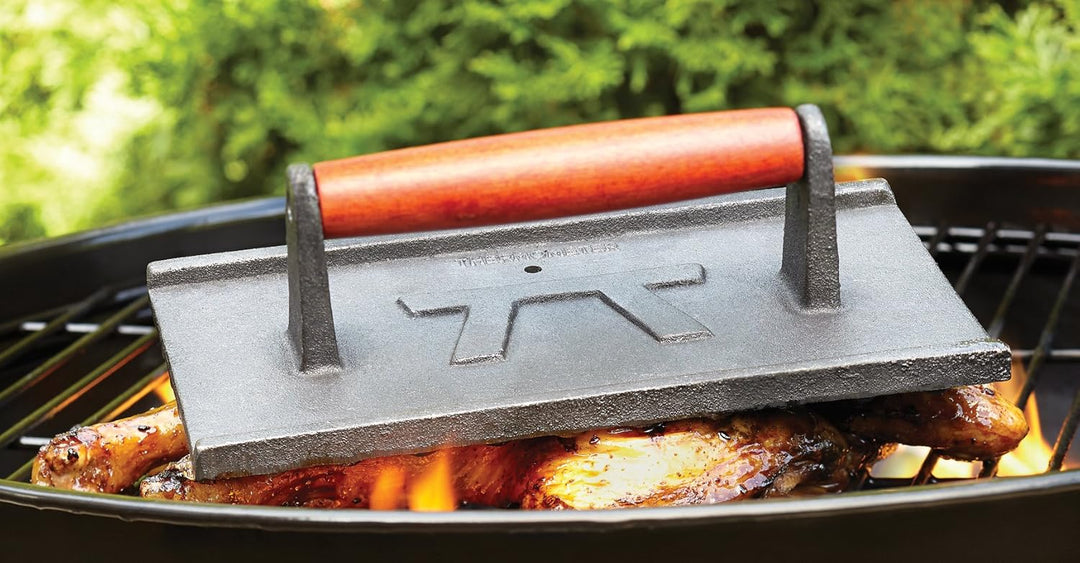 OUTSET Q173 Kochtopf aus Gusseisen, mit Silikonpinsel Rechteck Rectangle Rectangular Grill Press, Re