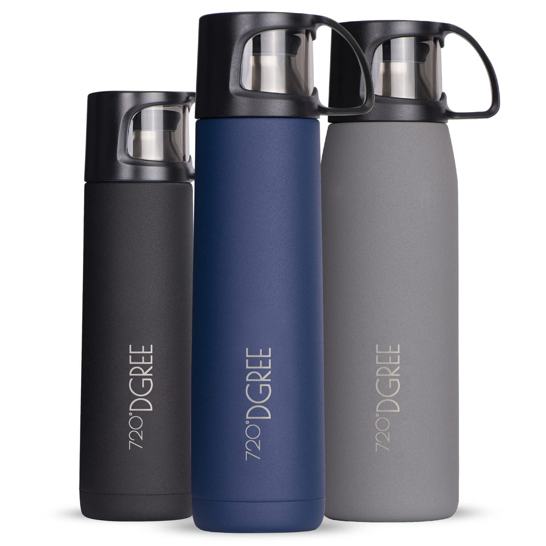 720°DGREE Thermoskanne mit Becher 1l “Follow” - 3 Grössen, 12h Heiss, 24h Kalt, Auslaufsicher, BPA-F