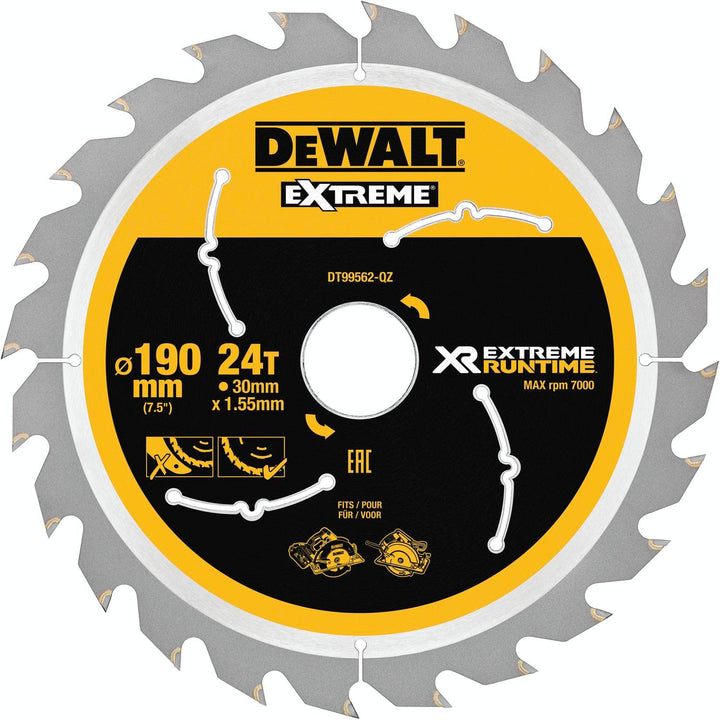 Dewalt XR Extreme Runtime Kreissaegeblatt Handkreissäge, 1 Stück, 190/30 mm 24 WZ/FZ, DT99562-QZ 190