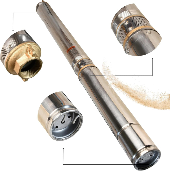Tiefbrunnenpumpe Wasserpumpe 3" 3/14 (550W 5400l/h max Förderhöhe 52m) - Sandverträglich Edelstahl -