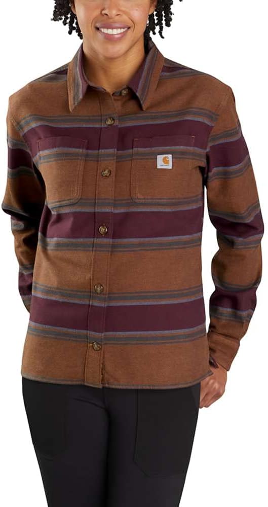 Carhartt Damen Rugged Flex Flannel Fit Shirt Farbe:Carhartt Brown Stripe Grösse: S Carhartt Brown S