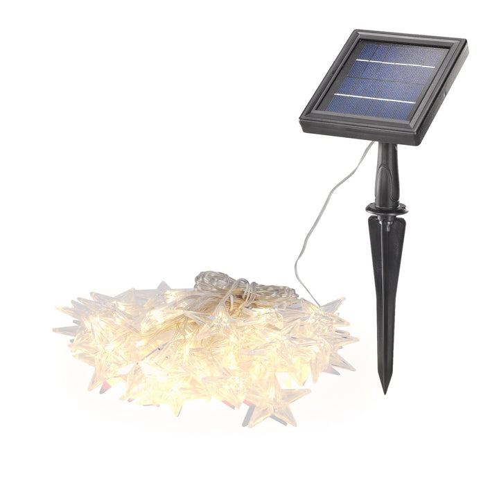 Esotec Solar Deko Lichterkette Sternchen, 9m, 30 LED Sterne warmweiss, Zuleitung 2m, LiFePo4 Akku, S
