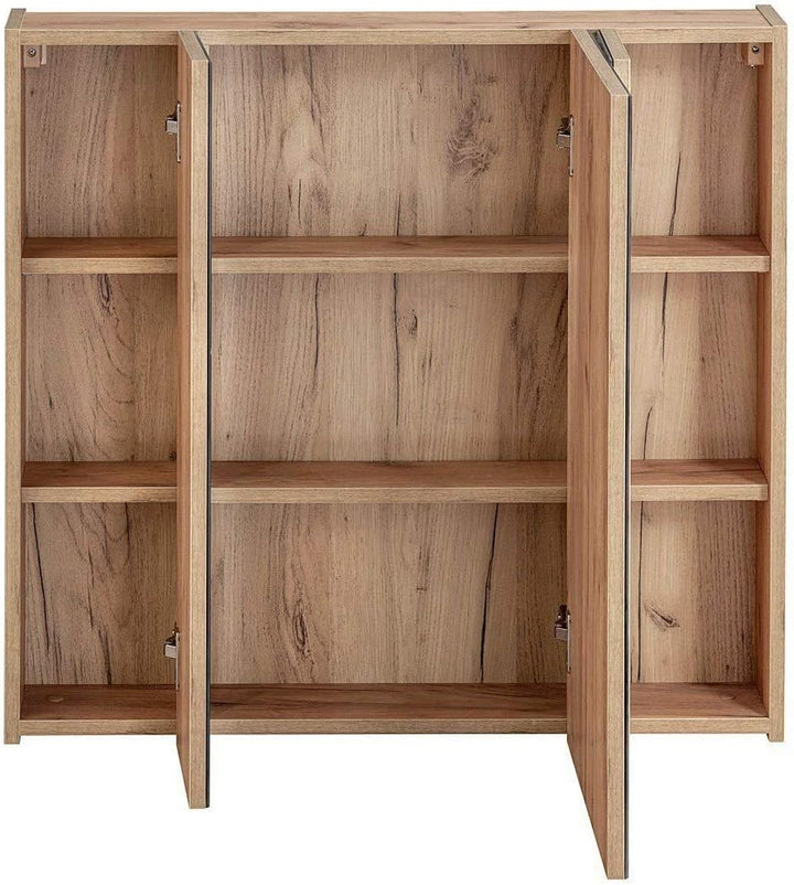 Lomadox Badmöbel Spiegelschrank 80cm, Wotaneiche Nb. 3-türig, B/H/T ca. 80/75/16cm, 80 cm breit, ohn