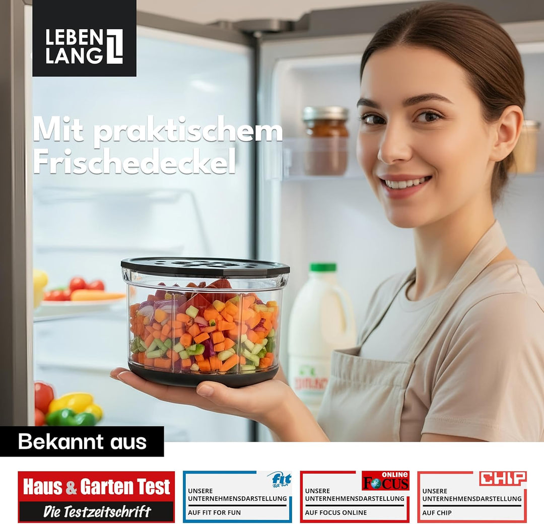 LEBENLANG Gemüse & Zwiebelschneider - 1L Obst Zerkleinerer manuell & BPA-Frei | Schwarz für Zwiebeln