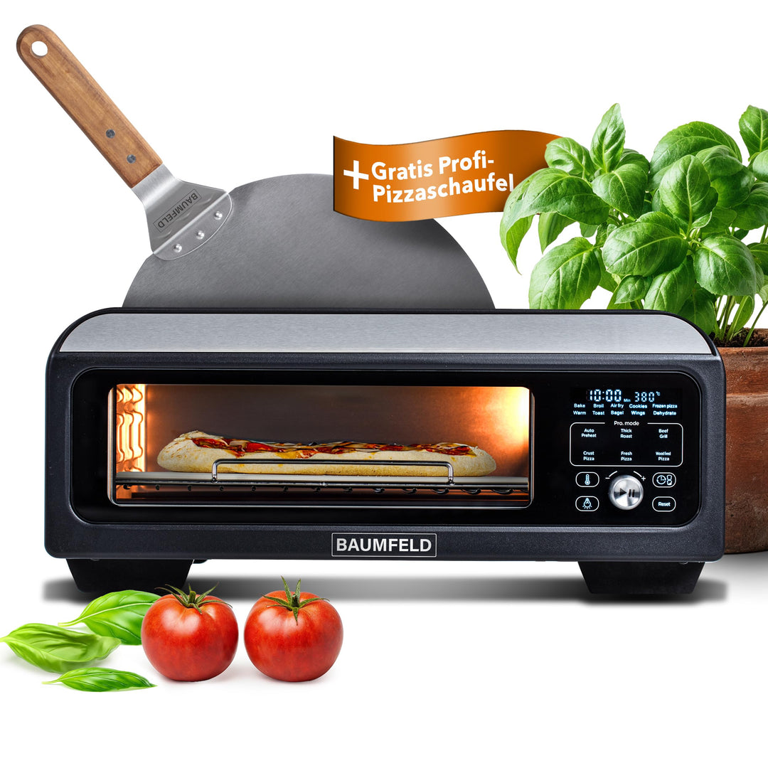 BAUMFELD PizzaAirfryer400 black - 12 in 1 Multifunktionsofen, Pizzaofen, 400 °C, tragbar, Grillen, P