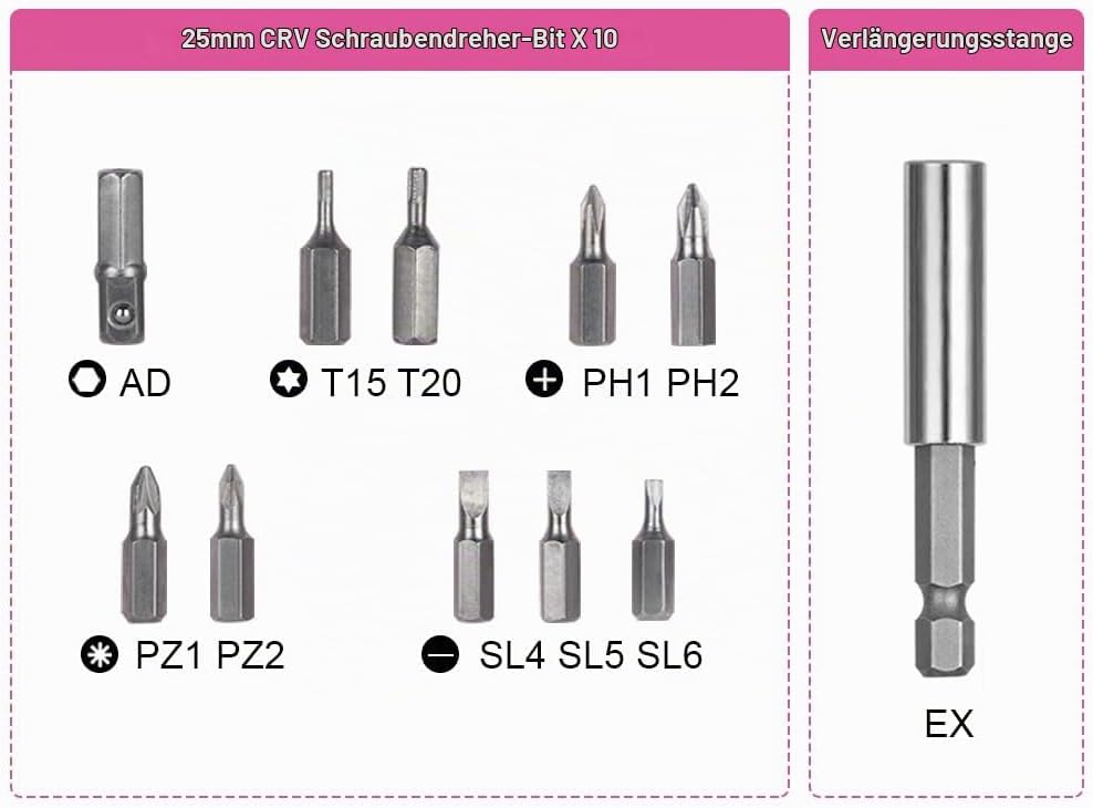 Pink - Elektroschrauber flintronic Akkuschrauber Klein, Mini con LED-Licht, 1300mAh Akku Wiederaufla
