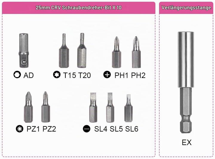 Pink - Elektroschrauber flintronic Akkuschrauber Klein, Mini con LED-Licht, 1300mAh Akku Wiederaufla