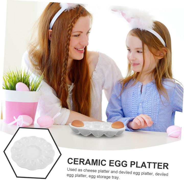 VICASKY Ostereier Eierplatte mit Fächern Keramisches Eiertablett als Eierhalter und Ablage für Gekoc