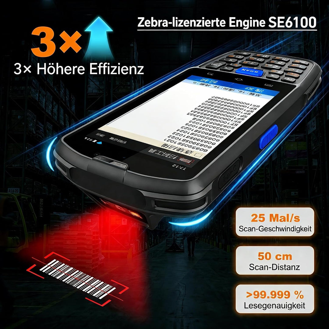 Farset F7-WiFi Android 14 Barcode-Scanner-PDA, 1D/2D/QR-Scan-Engine mit Zebra-Lizenz, SE6100, 5000 m