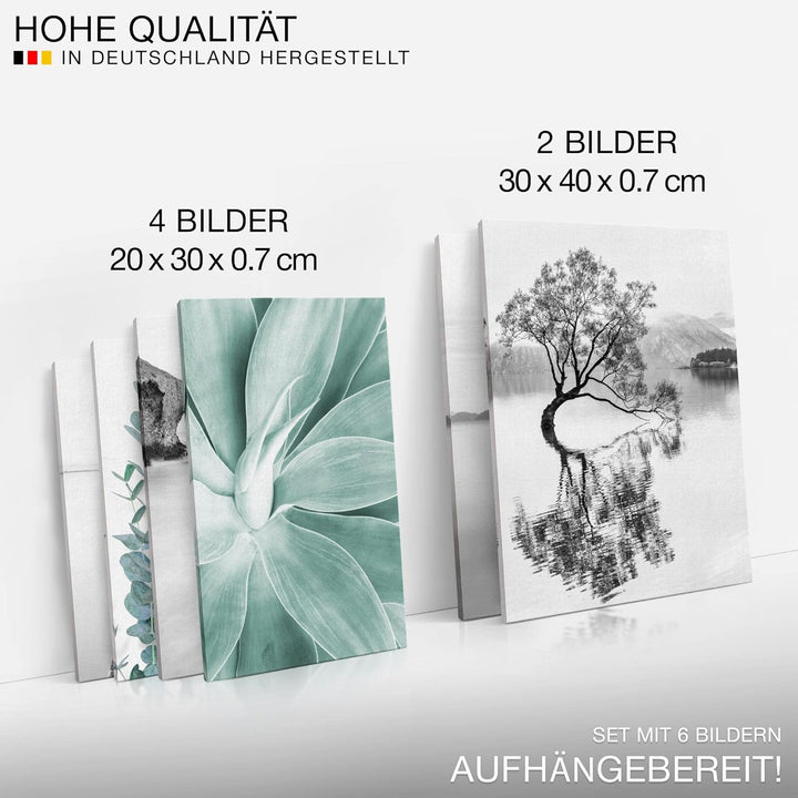 Novart Bilder Set - AUFHÄNGFERTIG - KEIN EXTRA RAHMEN BENÖTIGT - Asien Zen See Modern Schwarz Weiss
