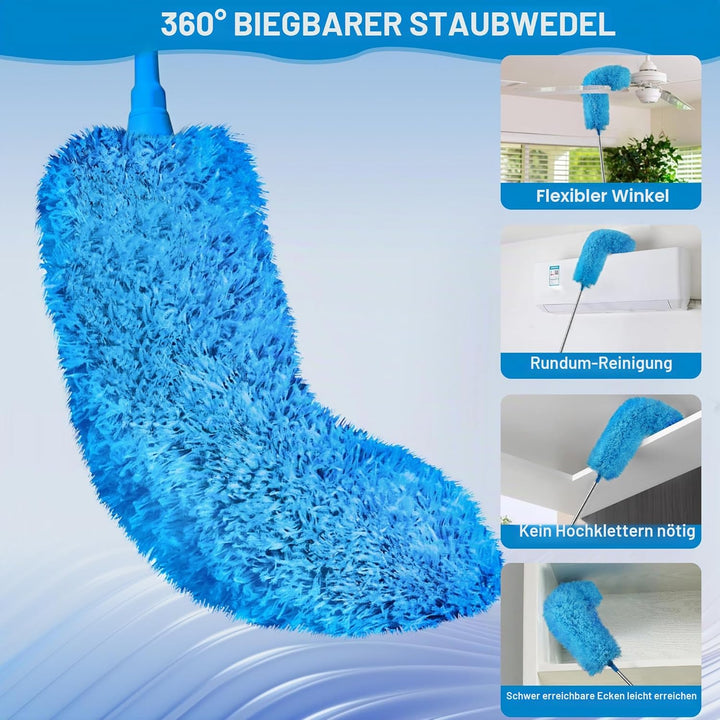 JEHONN Staubwedel Teleskop Waschbar, Staubwischer Mikrofaser Lang Ausziehbar Bis 254 cm, Spinnenwebe