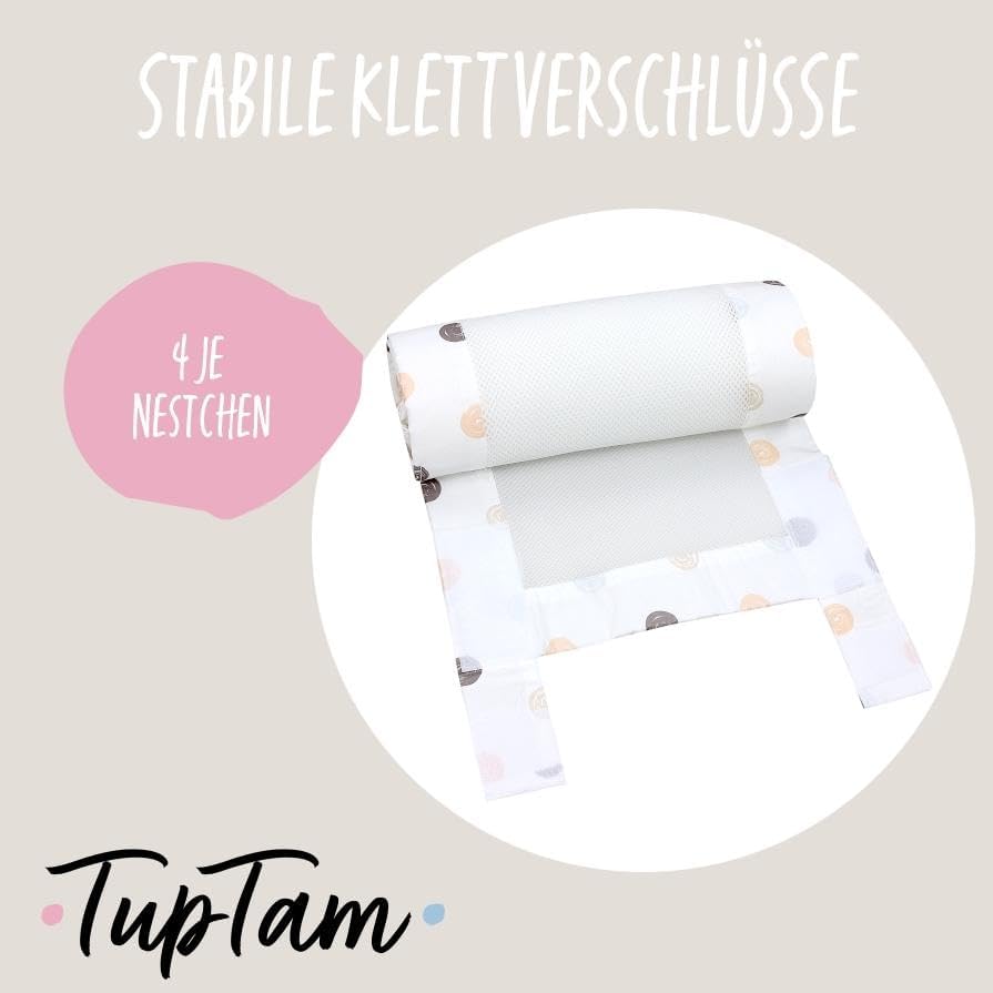 TupTam Bettumrandung Babybett 3D Mesh Nestchen – Gitterstäbe Schutz Netz 2er, Farbe: Punkte Pastell,