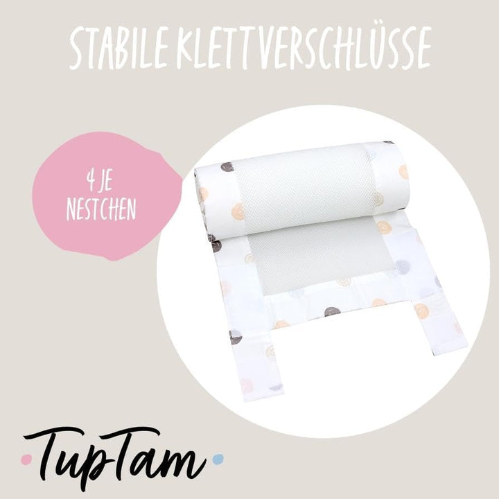 TupTam Bettumrandung Babybett 3D Mesh Nestchen – Gitterstäbe Schutz Netz 2er, Farbe: Punkte Pastell,