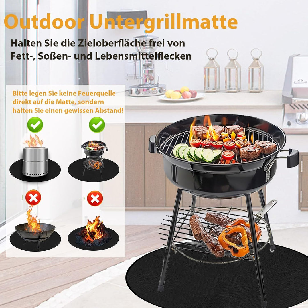 Qivine 120cm Grillmatte Bodenschutz Rund, Antihaf Grill Unterlage Boden Wiederverwendbar, Hitzebestä