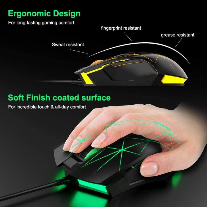 LexonElec Kabelgebundene RGB Gaming Maus, 7 Tasten mit 2500 DPI, ergonomische LED-beleuchtete USB-Ga