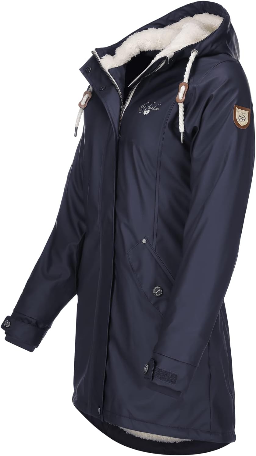Dry Fashion Damen Regenmantel Malmö - Frauen Regenjacke Jacke mit Kapuze Lang Winddicht Wasserdicht