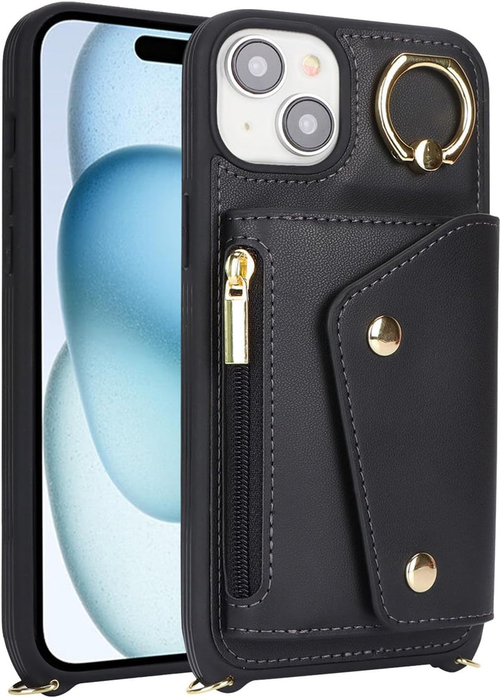 Lipvina Hülle für iPhone 15 Plus Hülle mit Band Kartenhalter handyhülle Hülle für iPhone 15 Plus mit