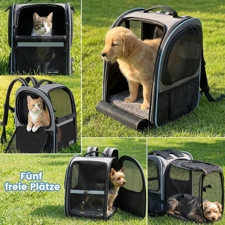 Taschmik Katzenrucksack Hunderucksack für Katzen Hunde bis 6kg, Katzen Rucksack erweiterbar Hunde Ru