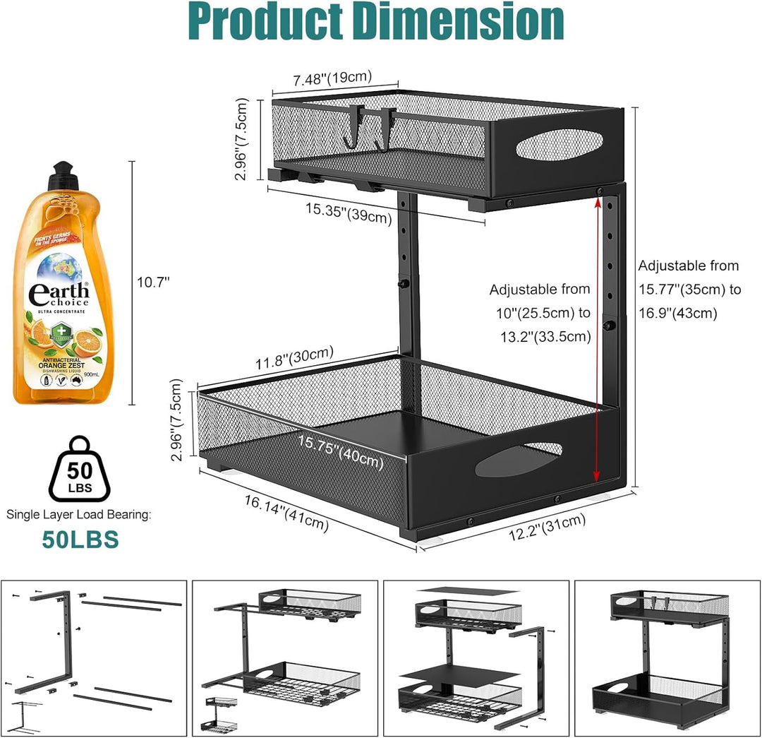 Housolution Spülschrank Organizer Ausziehbar, 2 Etagen Metall Unter Waschbecken Regal Spülenuntersch