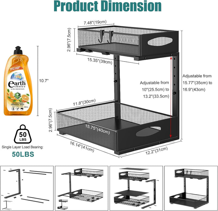 Housolution Spülschrank Organizer Ausziehbar, 2 Etagen Metall Unter Waschbecken Regal Spülenuntersch