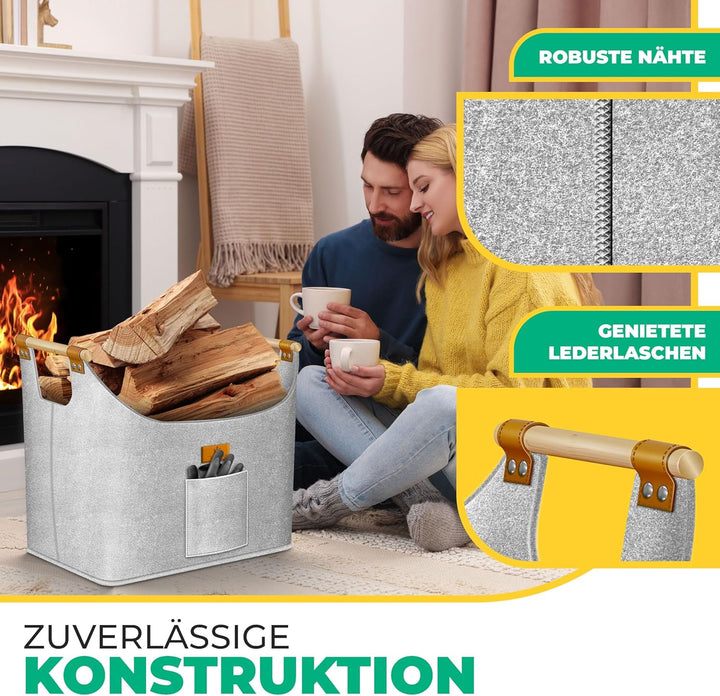 KESSER® Brennholzkorb 60 Liter | Kaminholztasche extra Dicker Filz | Feuerholzkorb faltbar mit verst