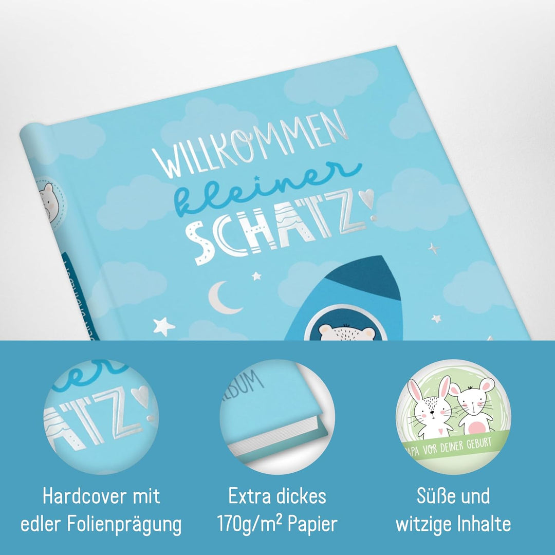 Häfft® Babyalbum "Little Rocket" Baby-Tagebuch für Schwangerschaft und das erste Jahr - Erinnerungsa