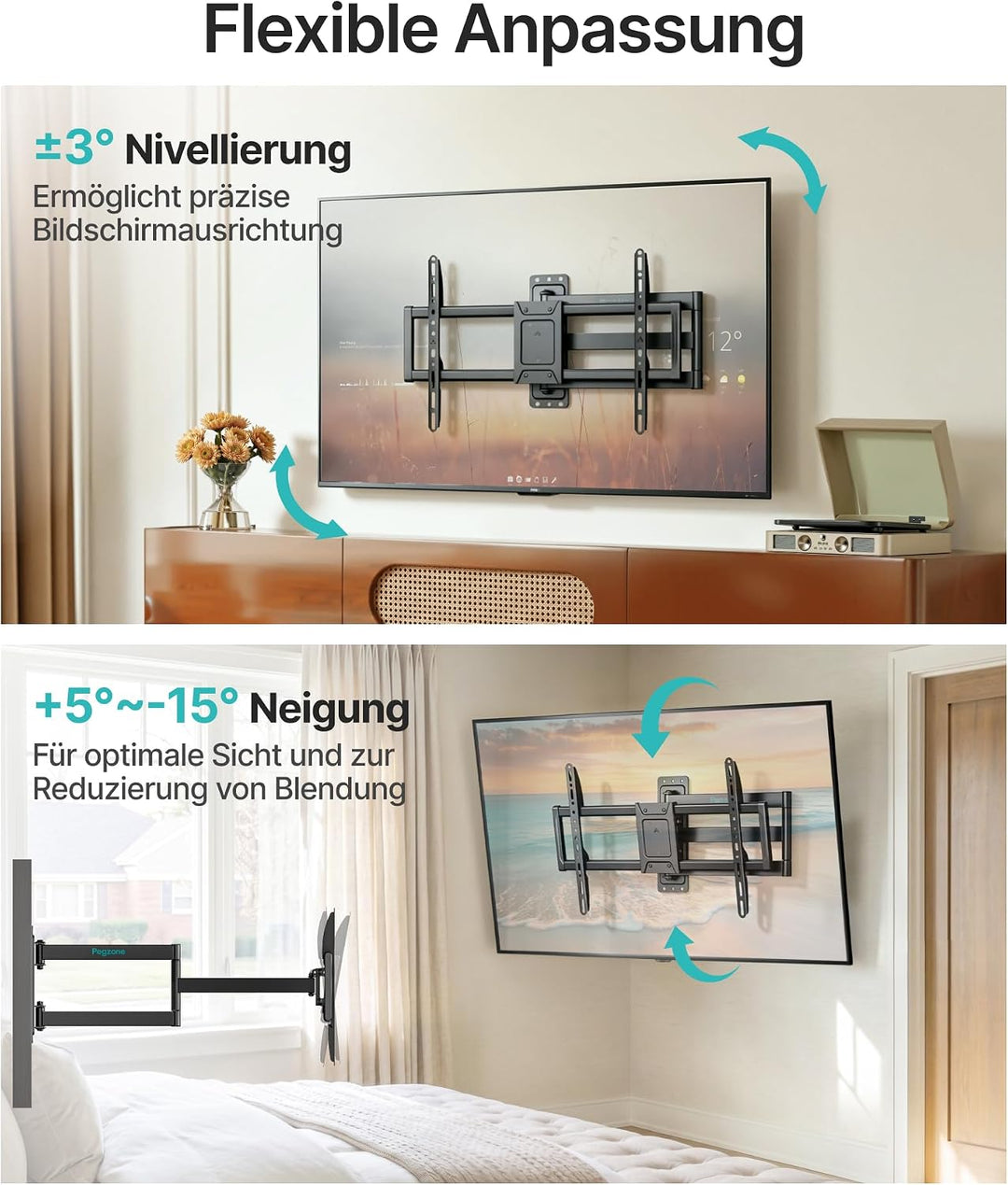 PEGZONE TV Wandhalterung Langarm 86-812mm 37-86" bis 50kg, VESA max.600x400 | Wandhalterung Fernsehe