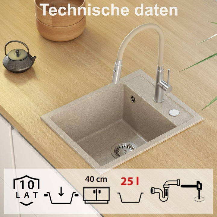 QUADRON | JOHNNY 90 | Granitspüle | 1-Kammer-Spüle | Masse: 50 x 39 mit 20,4 cm | Schrankunterbau au