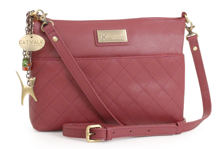 Catwalk Collection Handbags - Damen Umhängetasche Klein - Crossbody Bag - Gesteppte Leder - Clutch m