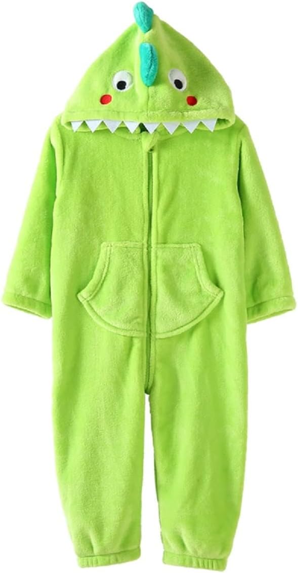 LOLANTA Kinder Grün Dinosaurier Kostüm,Kinder Tier Flanell Strampler Overall,6-7 Jahre,Grün,Etikette
