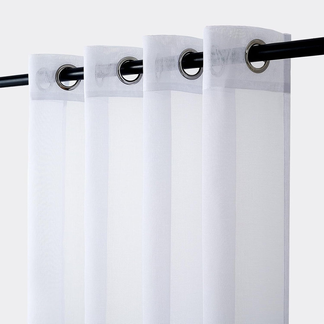 MRTREES Voile Gardinen Farbverlauf Leinenoptik Transparent Vorhang Kurz Tüllvorhang mit Ösen in Grau
