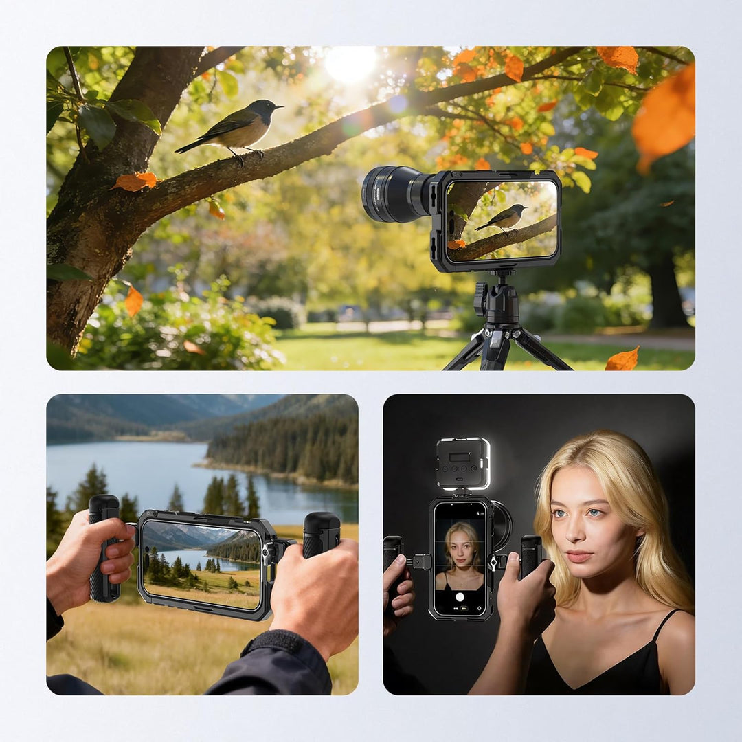 NEEWER Phone Käfig Cage Schnellwechsel Video Rig Handy Stabilisator kompatibel mit iPhone 17, mit 67