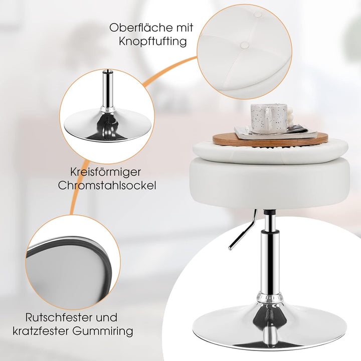 GOPLUS Schminkhocker drehbar, Ottomane mit Deckel, Drehhocker höhenverstellbar 51-56cm für Wohnzimme