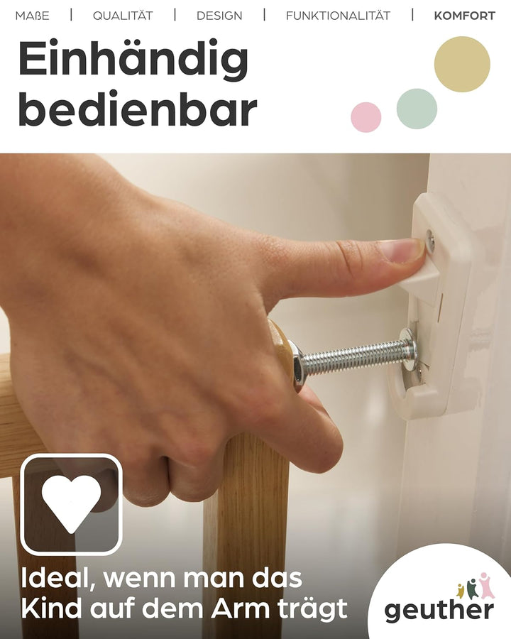 Geuther 2700 schwenkbares Türschutzgitter Passung: 63 cm - 103,5 cm Türgitter Treppenschutzgitter zu