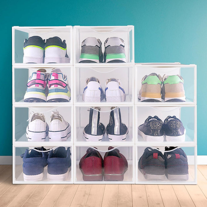 AKTIVE Max Home Schuhkartons aus Kunststoff, 12er-Set, Aufbewahrungsboxen, 23 x 33,5 x 14,5 cm, stap