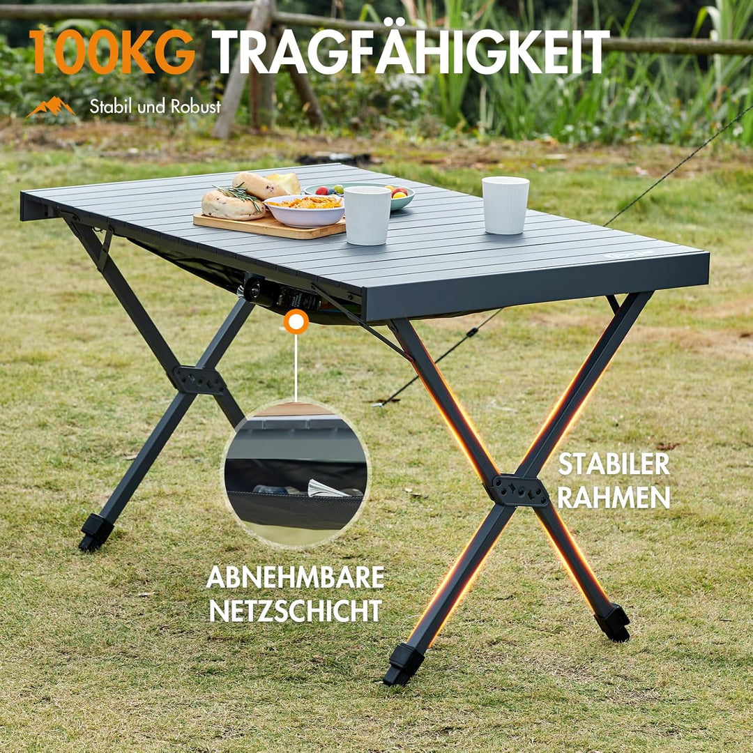 PORTAL Campingtisch faltbar Höhenverstellbar Klapptisch Aluminium 108 x 71cm rollbar Camping Tisch k