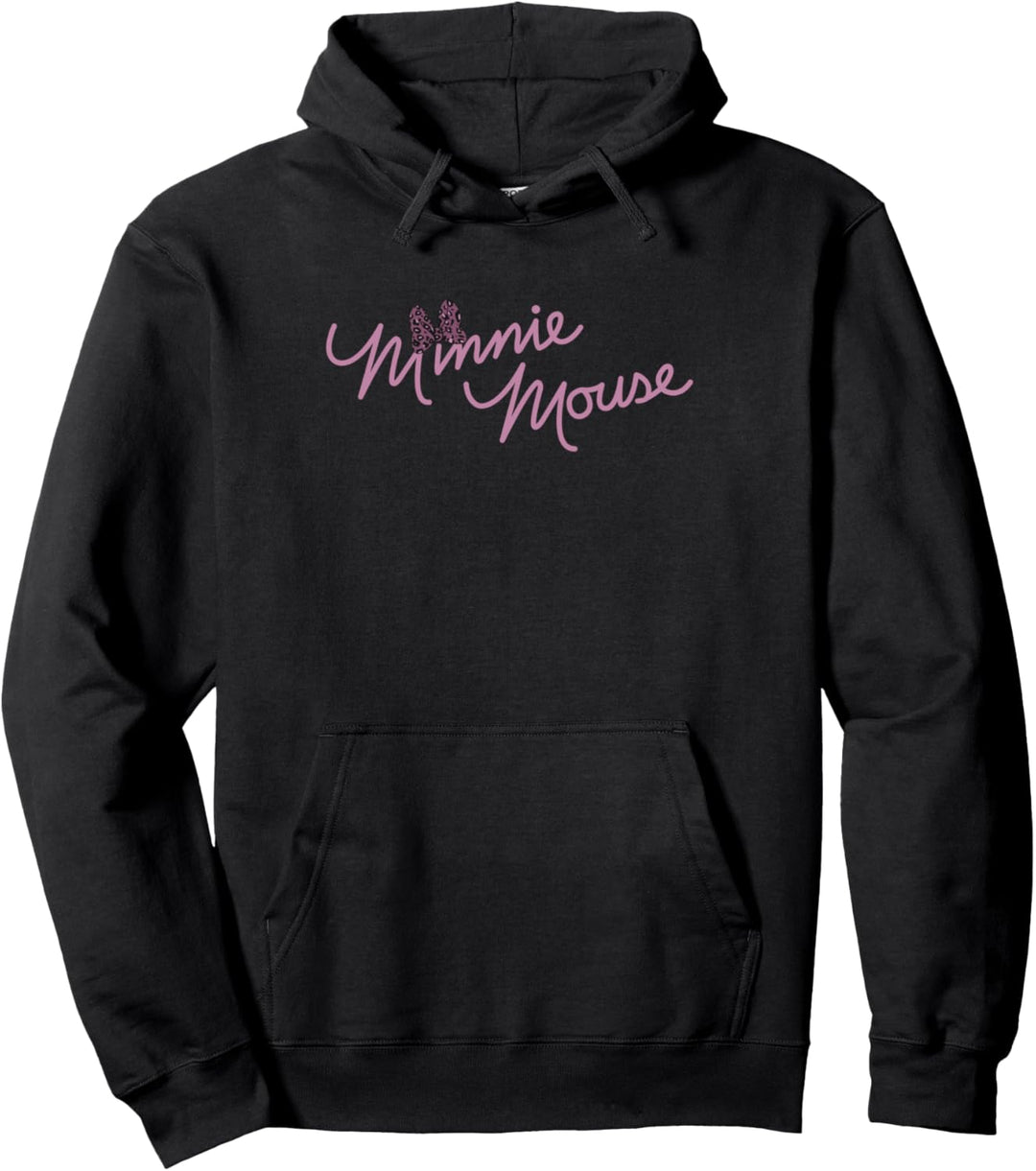 Disney Minnie Mouse Script With Cheetah Print Bow Pullover Hoodie