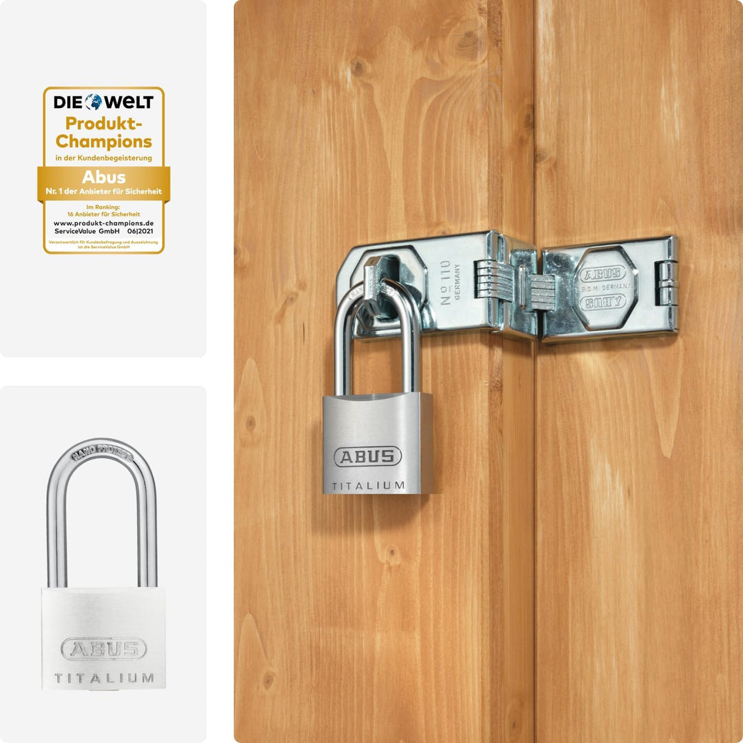 ABUS Vorhängeschloss Titalium 64TI/40HB40 mit hohem Bügel - Kellerschloss mit Schlosskörper aus Spez