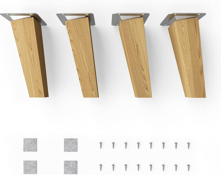 Sossai® Holz-Tischbeine - Clif Square | Öl-Finish | Höhe: 15 cm | HMF4 | eckig, konisch (schräge Aus