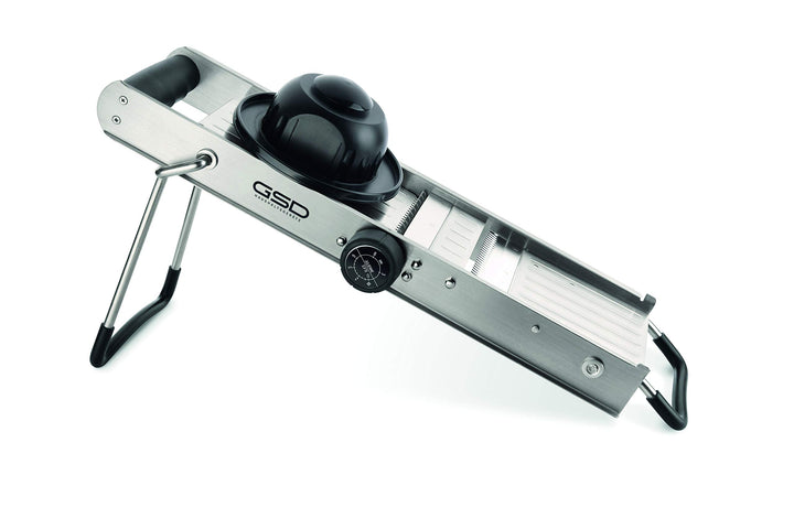 GSD Profi Mandoline, Edelstahl/Kunststoff Silber, mit ergonomischen Restehalter und Gummifüssen, Mas