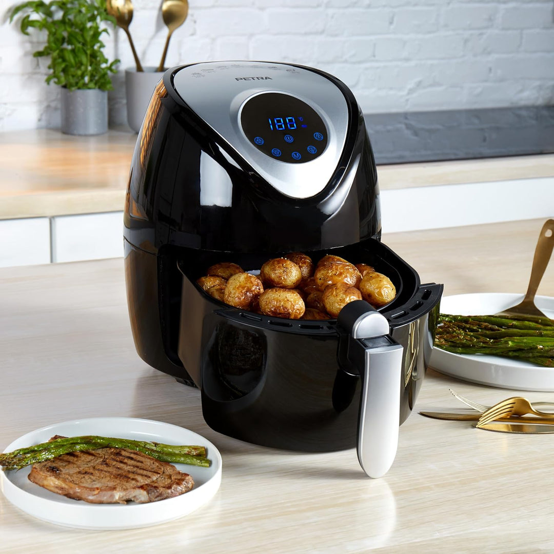 Petra Heissluftfritteuse XXL Airfryer 4,5L Digital, Luftfritteuse mit Timer, Antihaft Kochkorb, 7 Ko