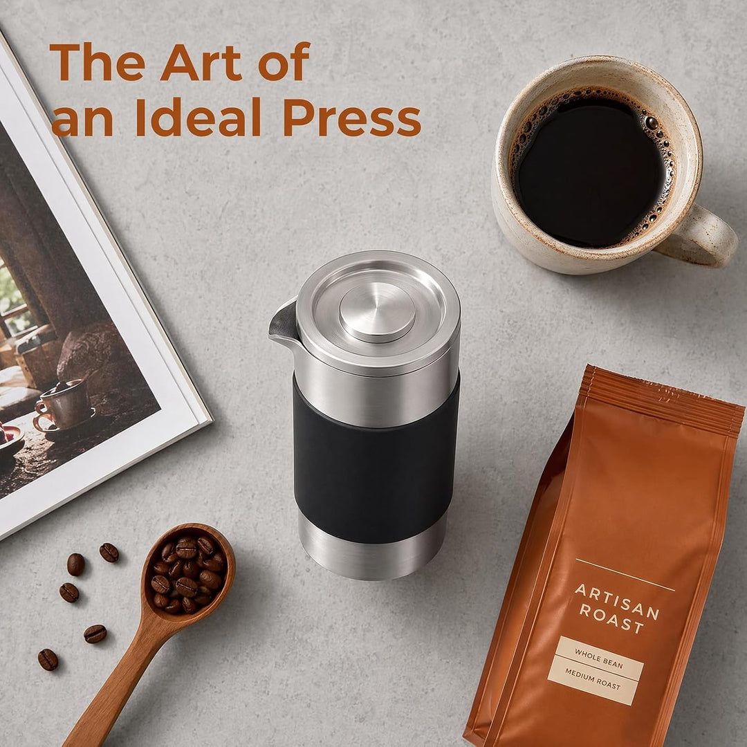 French Press 350ml, Kaffeepresse aus Edelstahl, 2-3 Tassen Kaffeebereiter Doppelwandig Thermo Warmha