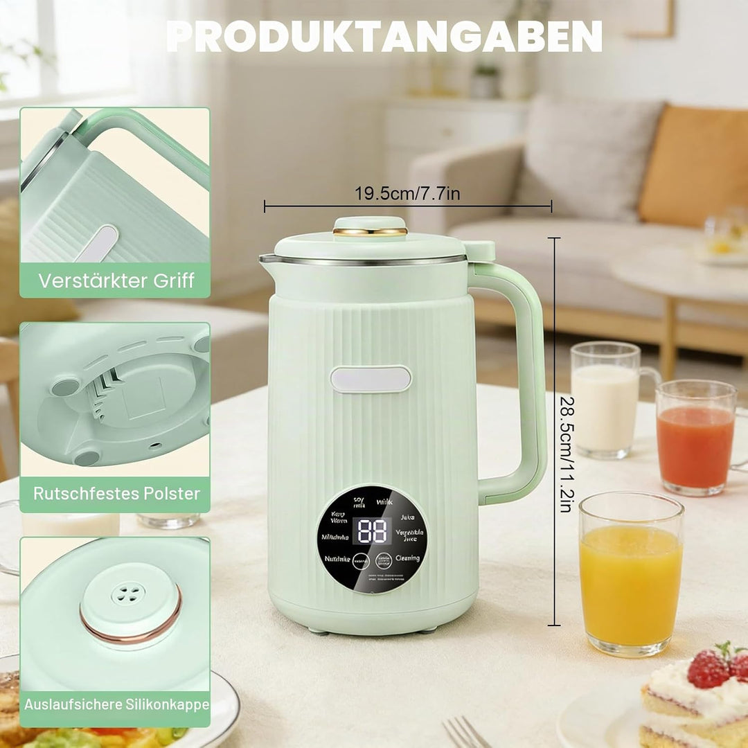 Nussmilchmaschine 8-in-1, Pflanzenmilchbereiter 1200 ml mit Selbstreinigung, Warmhaltefunktion &amp; Tim