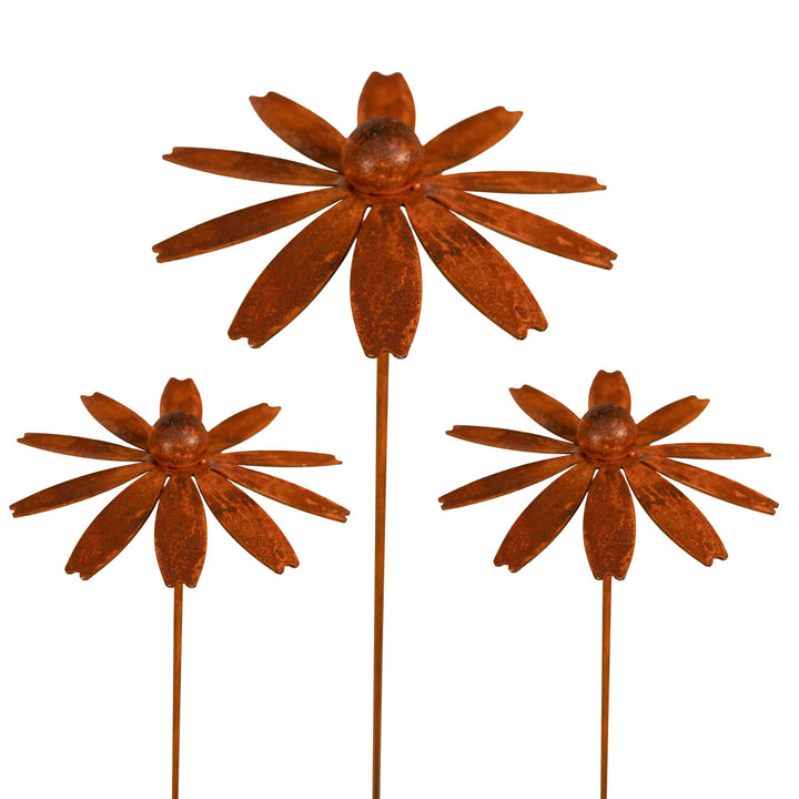 3er Set Gartenstecker Sonnenhut Metall Rost Gartendeko Edelrost Rankstab Beetstecker Topfstecker Nat
