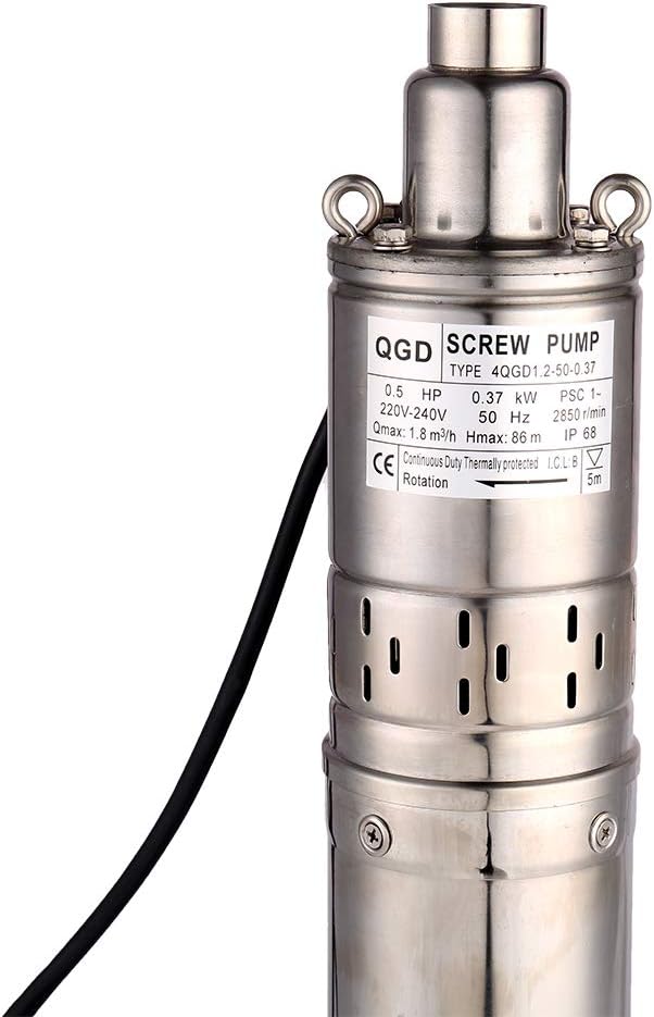 Tiefbrunnenpumpe 220V Tauchpumpe Edelstahl Tauchpumpe oder Hauswasserwerk und Garten (0.37KW 1.8m³/h