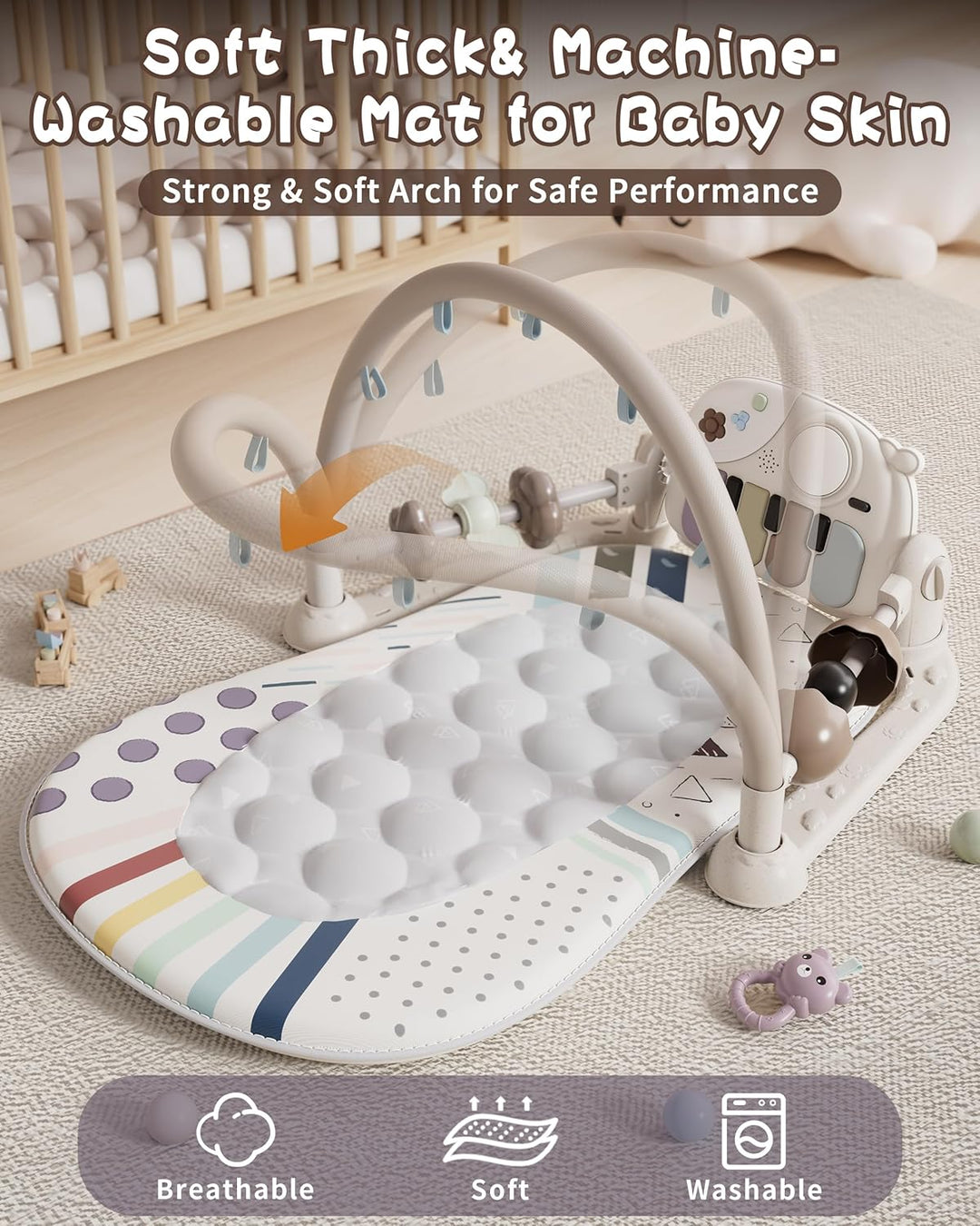 JOVOW Piano-Gym Spieldecke Baby 0-36 Monate, Krabbeldecke für Baby mit Musik und Lichtern, Babyspiel