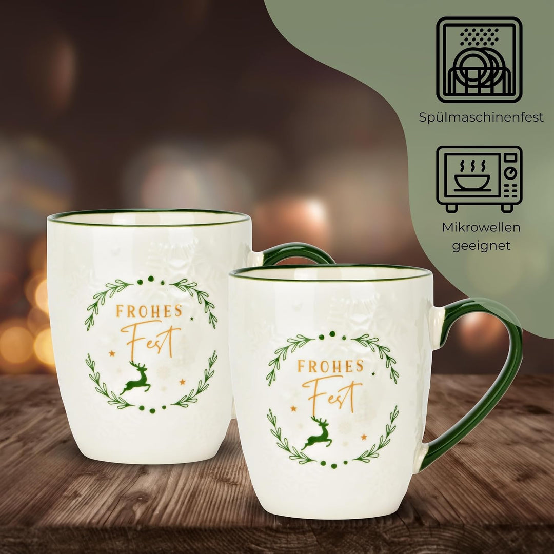 Weihnachtstassen 3er Set Frohes Fest, Kaffeetassen 360 ml - Tassen für Kaffee &amp; Tee für Weihnachten