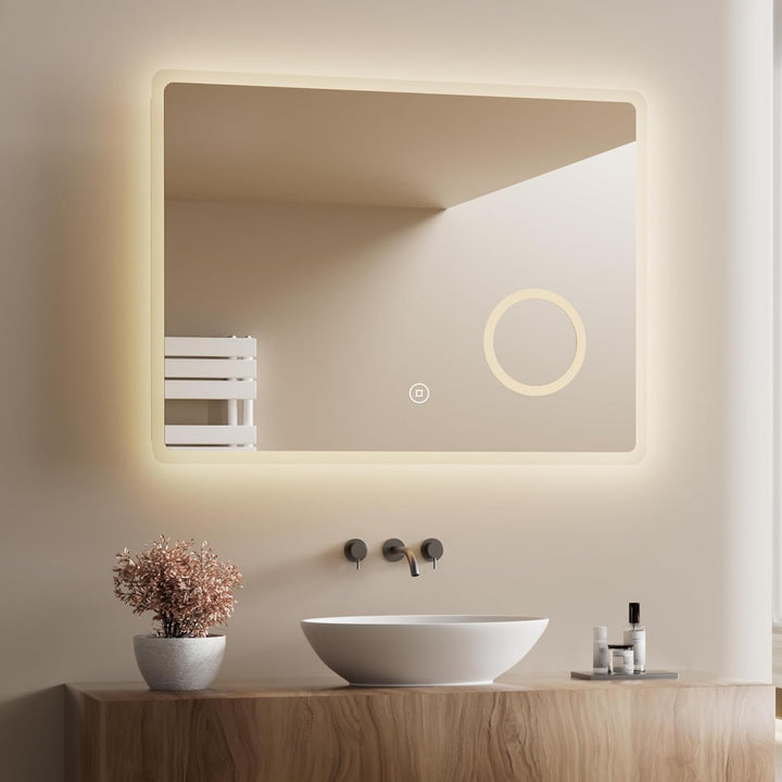 Heilmetz Badezimmerspiegel mit Beleuchtung 80x60 cm LED Badspiegel 3 Lichtfarbe Warmweiss/Neutral/Ka